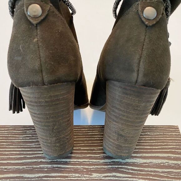 Dolce Vita Melah Western Ankle Boots Booties Tassel Fringe 7.5 Olive Brown Suede - Picture 9 of 12
